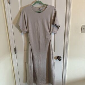 & Other Stories Beige Flutter Sleeve Midi Dress Slim Fit Size Medium
